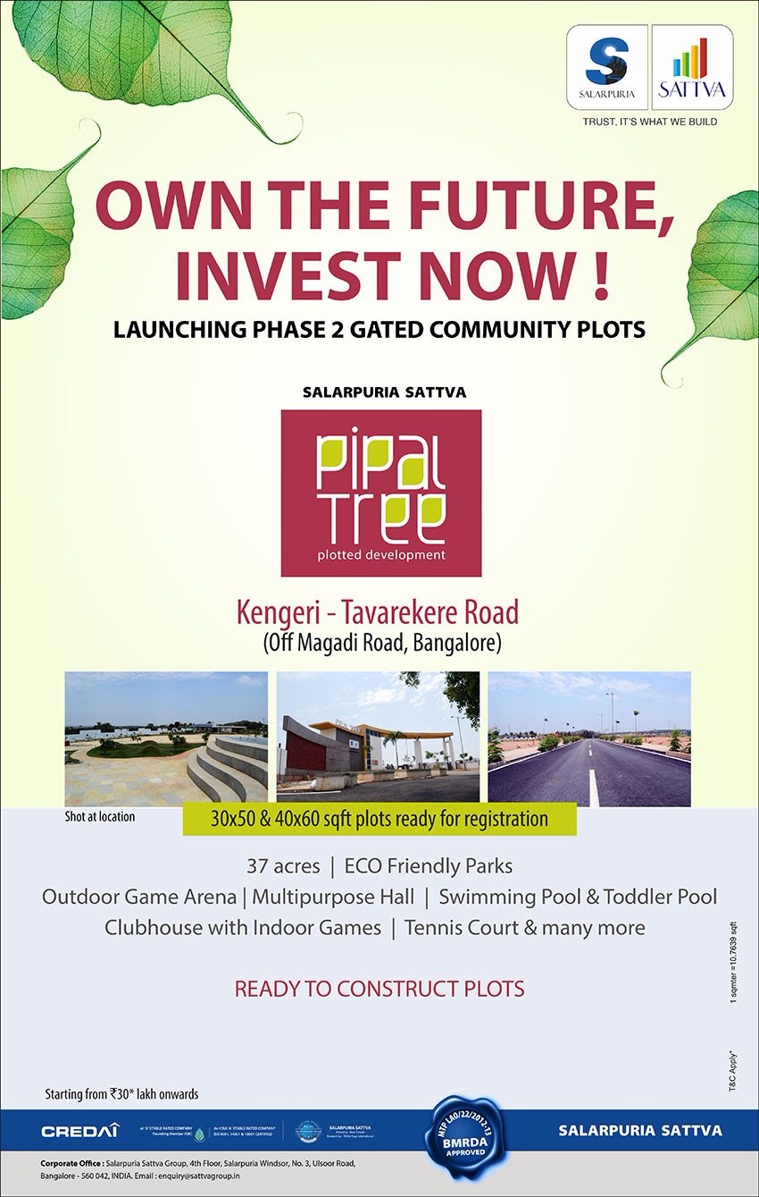 Launching Salarpuria Sattva Pipal Tree ready to construct plots starting at Rs. 30 Lakh in Bangalore